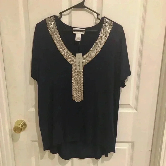 Peck & peck navy and gold gorgeous top - Picture 1 of 2